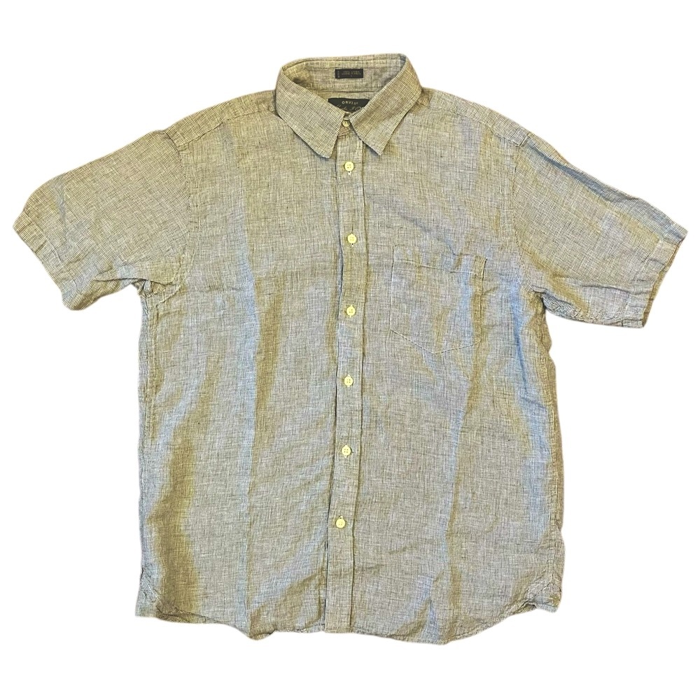 Orvis Men’s Signature Linen Short Sleeve Button Down Shirt Green Large L
